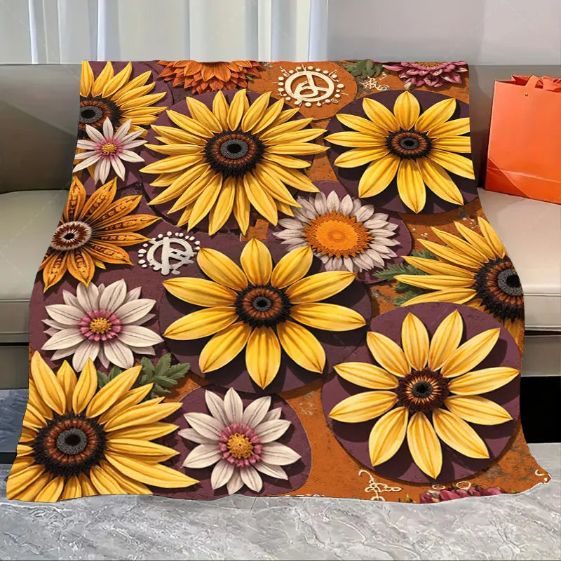 1pc Flannel Blanket "Boho Floral Blanket with Celestial Stars and Moons for Cozy Nights"