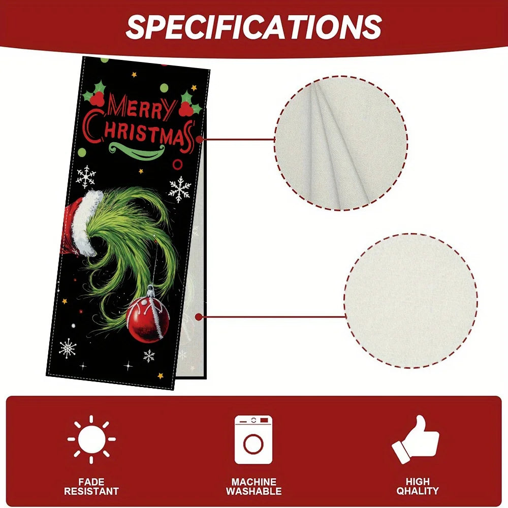 Christmas Table Runner with Grinch, Snowflake & Merry Christmas Pattern, Multiple Sizes, for Christmas Home Decoration and Gifts