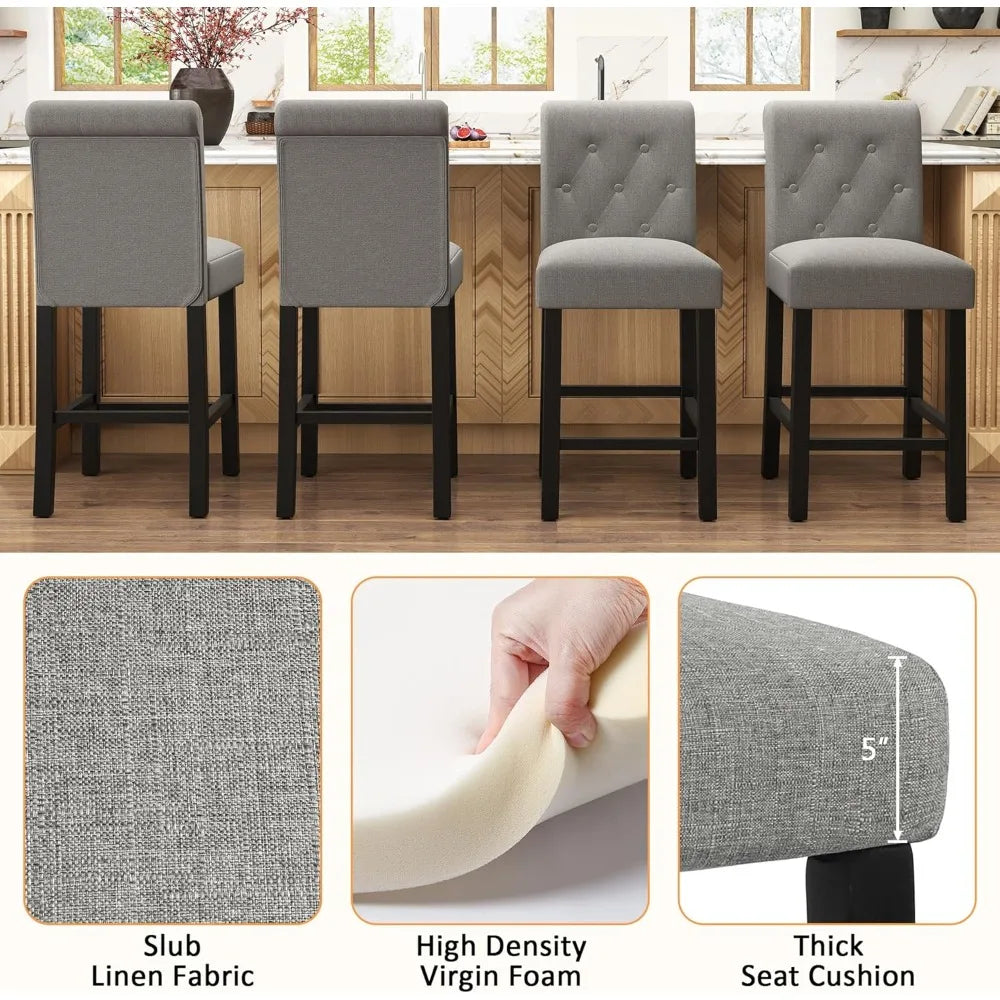 24inch Counter Height Bar Stool, Set of 4 Counter Height Chairs for Kitchen Island Upholstered Back Bar Chairs Fabric Barstool