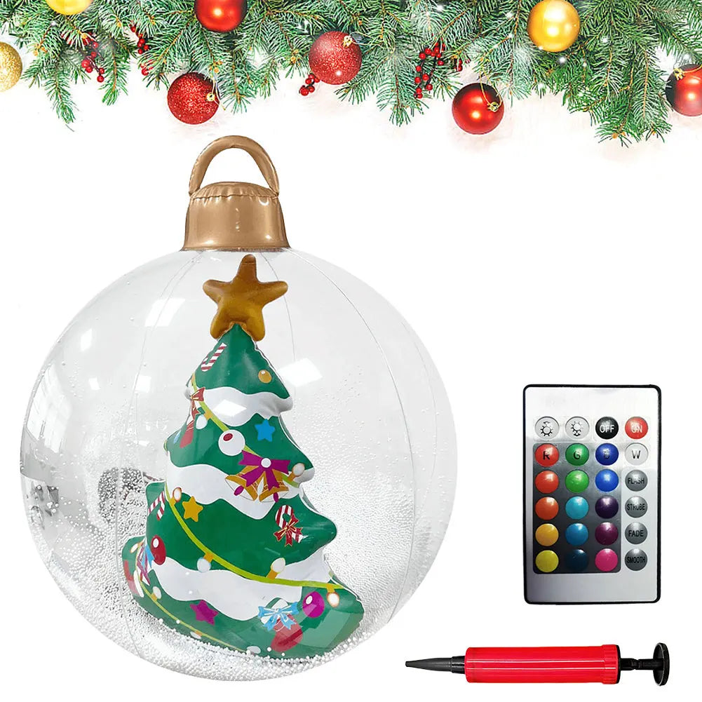 24 Inch Inflatable Christmas Balls PVC Giant Inflatable Christmas Balls with Light Remote for Holiday Party Indoor Outdoor Decor
