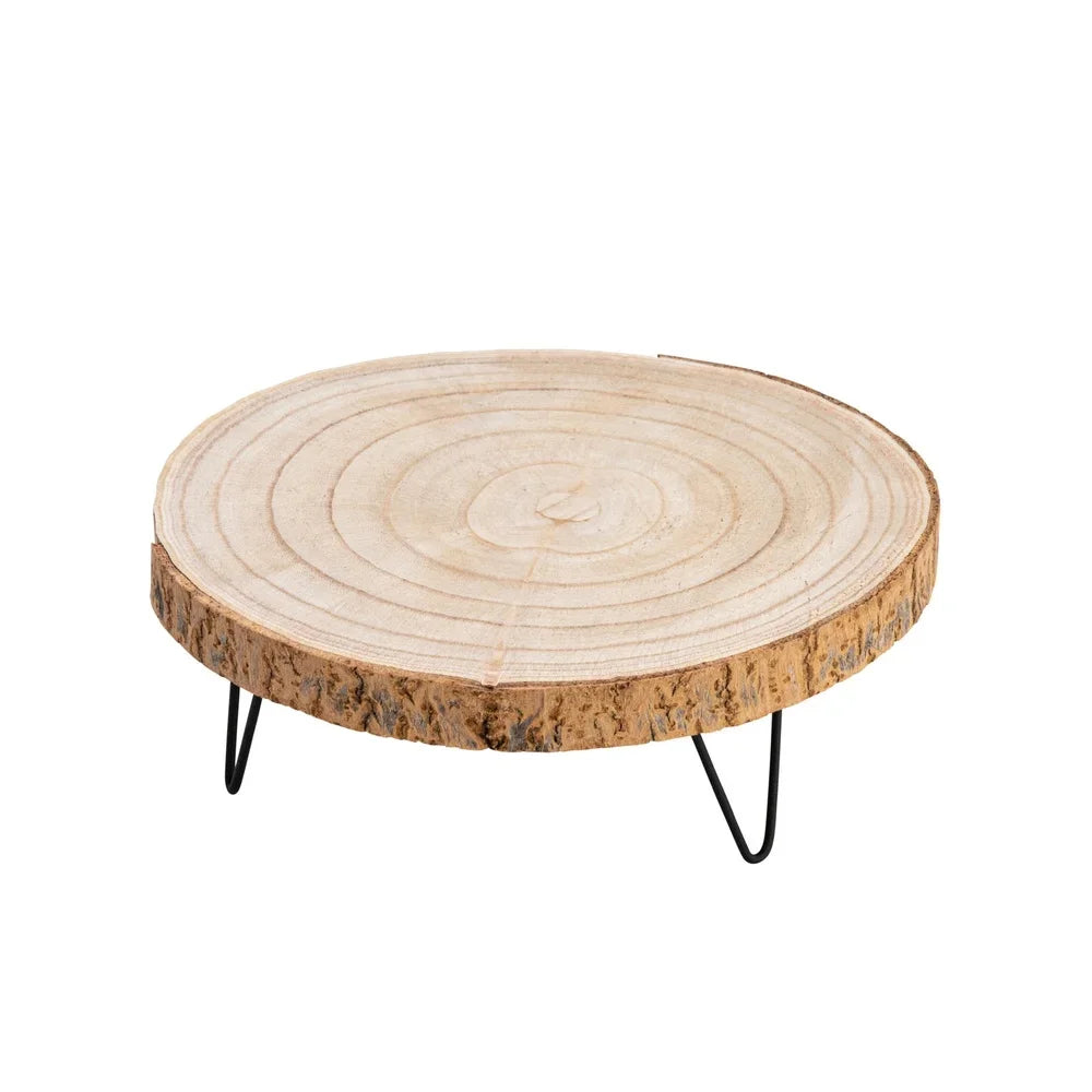 Decorative Paulownia Wood Pedestal Stand Natural Rustic Accent with Metal Hairpin Legs Home Decor Plants Candles Display