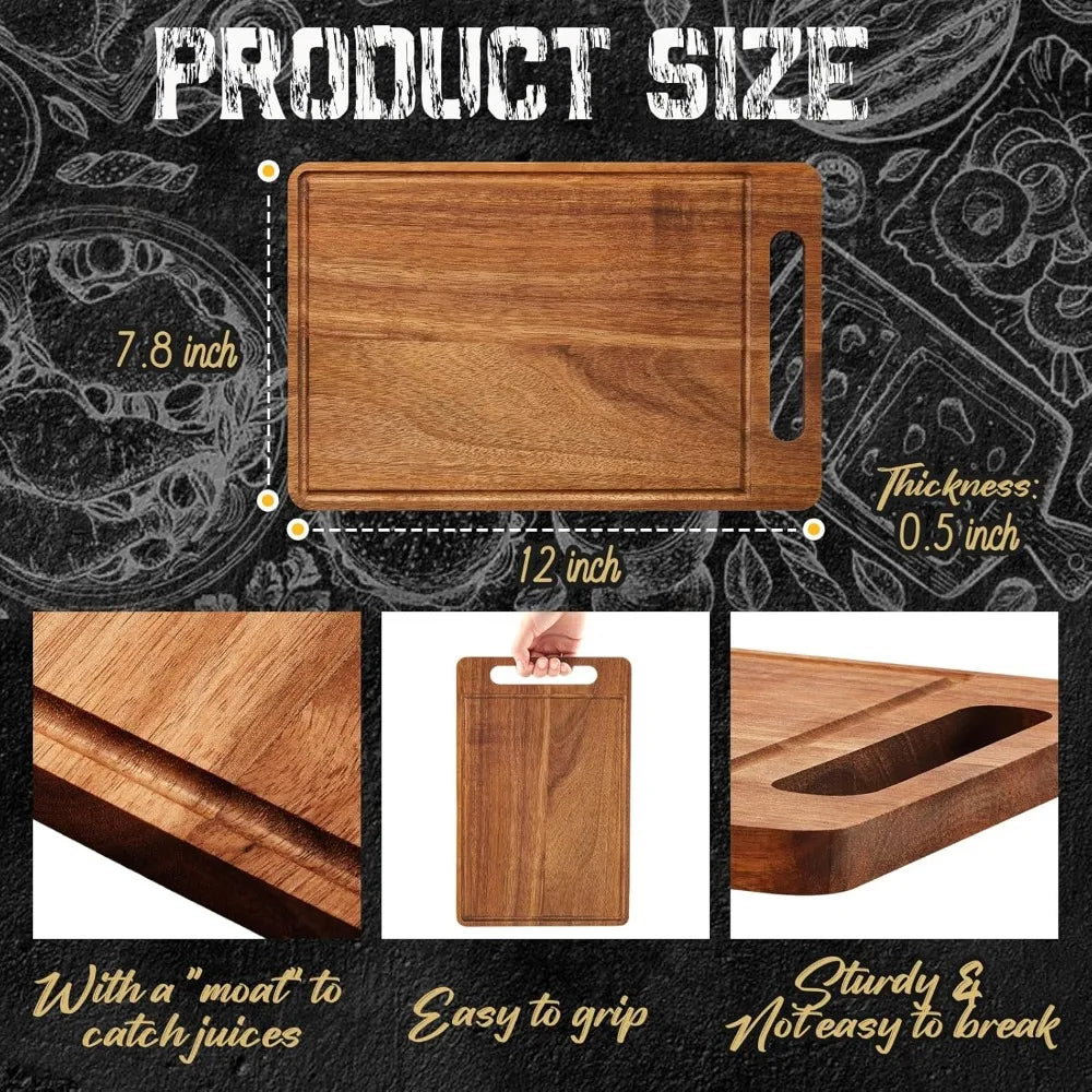 10-Pack Acacia Wood Cutting Boards, 12x7.8 Inches, Kitchen Serving Chopping Boards for Pizza, Bread