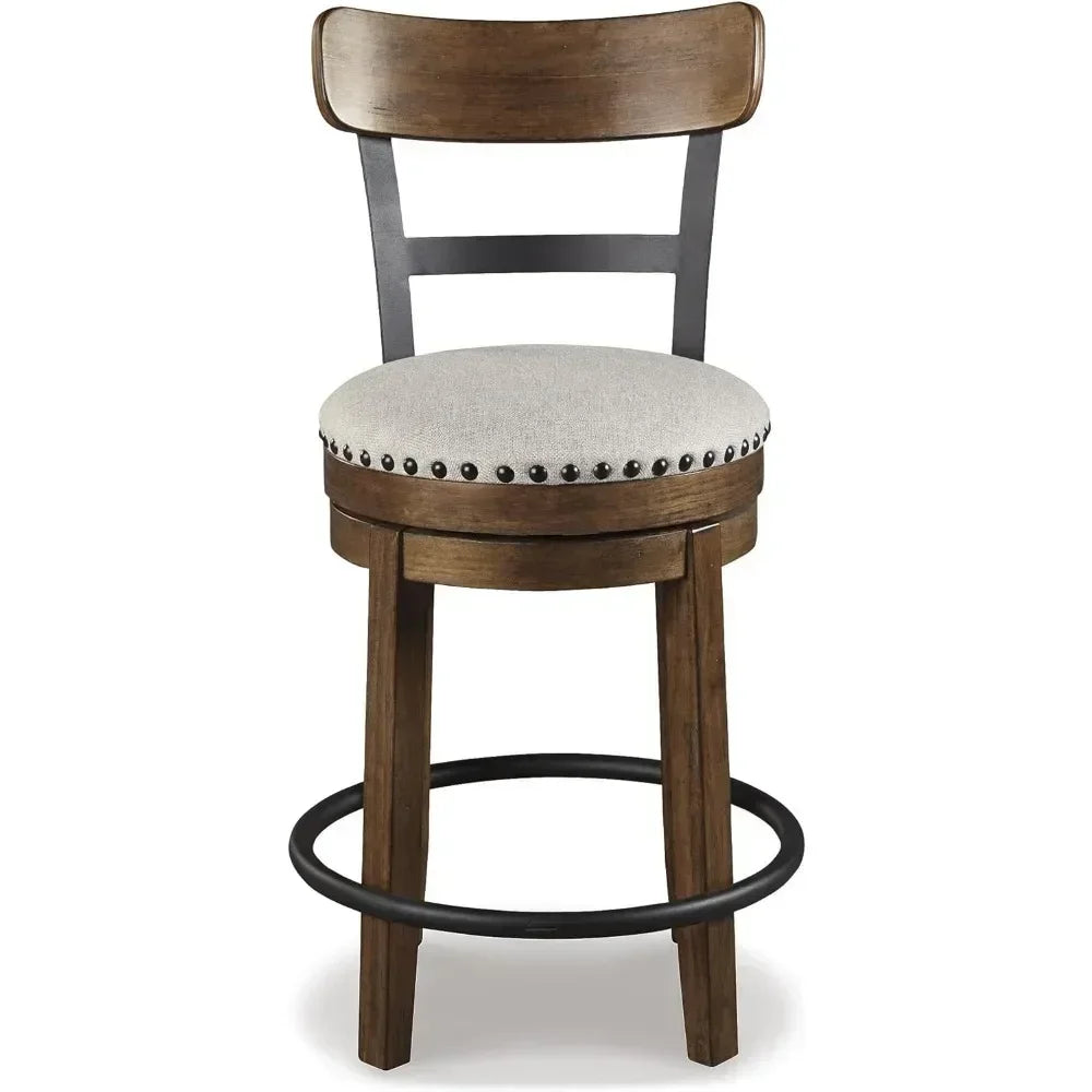 XMSJ-Valebeck Rustic Farmhouse 24.5” Counter Height Swivel Bar Stool, Brown