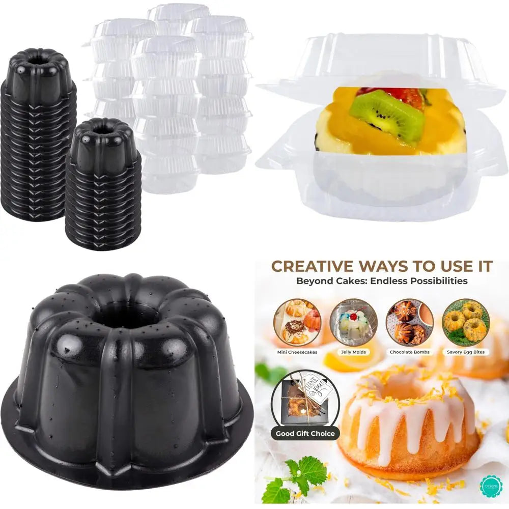 Bakeable Silicone Mini Cake Pan with Container - Non-Stick Reusable Mold for Baking Various Mini Cakes