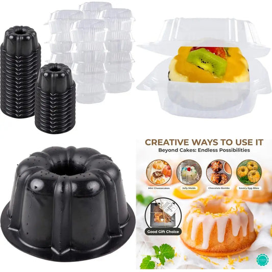 Bakeable Silicone Mini Cake Pan with Container - Non-Stick Reusable Mold for Baking Various Mini Cakes