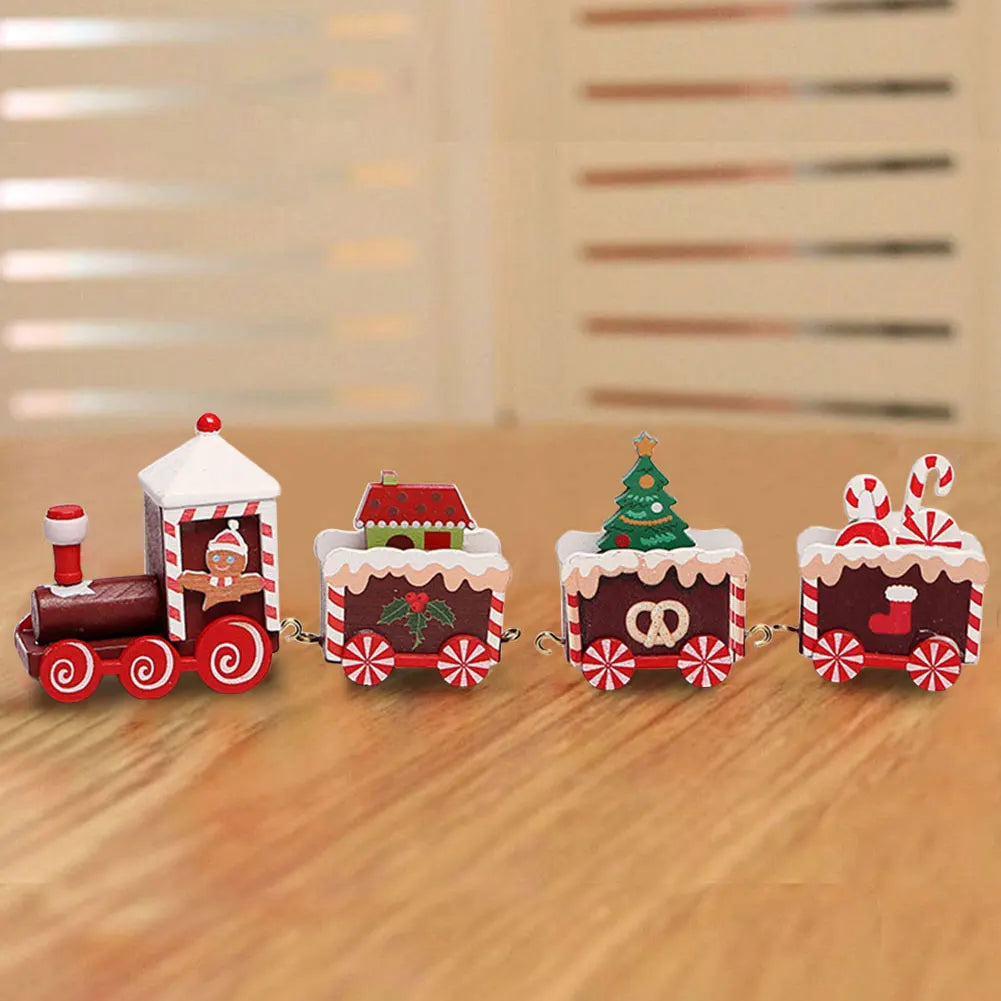 Christmas Wooden Mini Train Decor Set Christmas Train Ornament Toys Xmas Table Top Ornament Christmas Decorations Gift