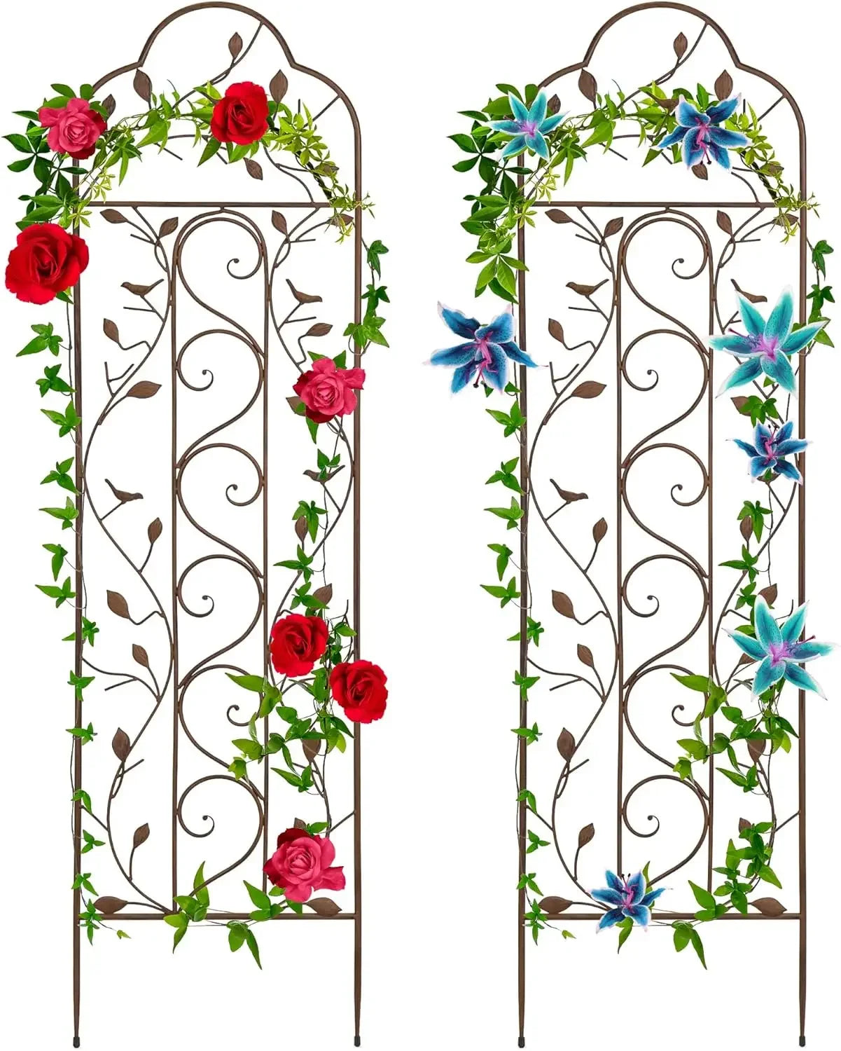Set of 2 60x15-inch Iron Arched Garden Trellis w/Branches for Birds, Lawn, Garden & Climbing Plants