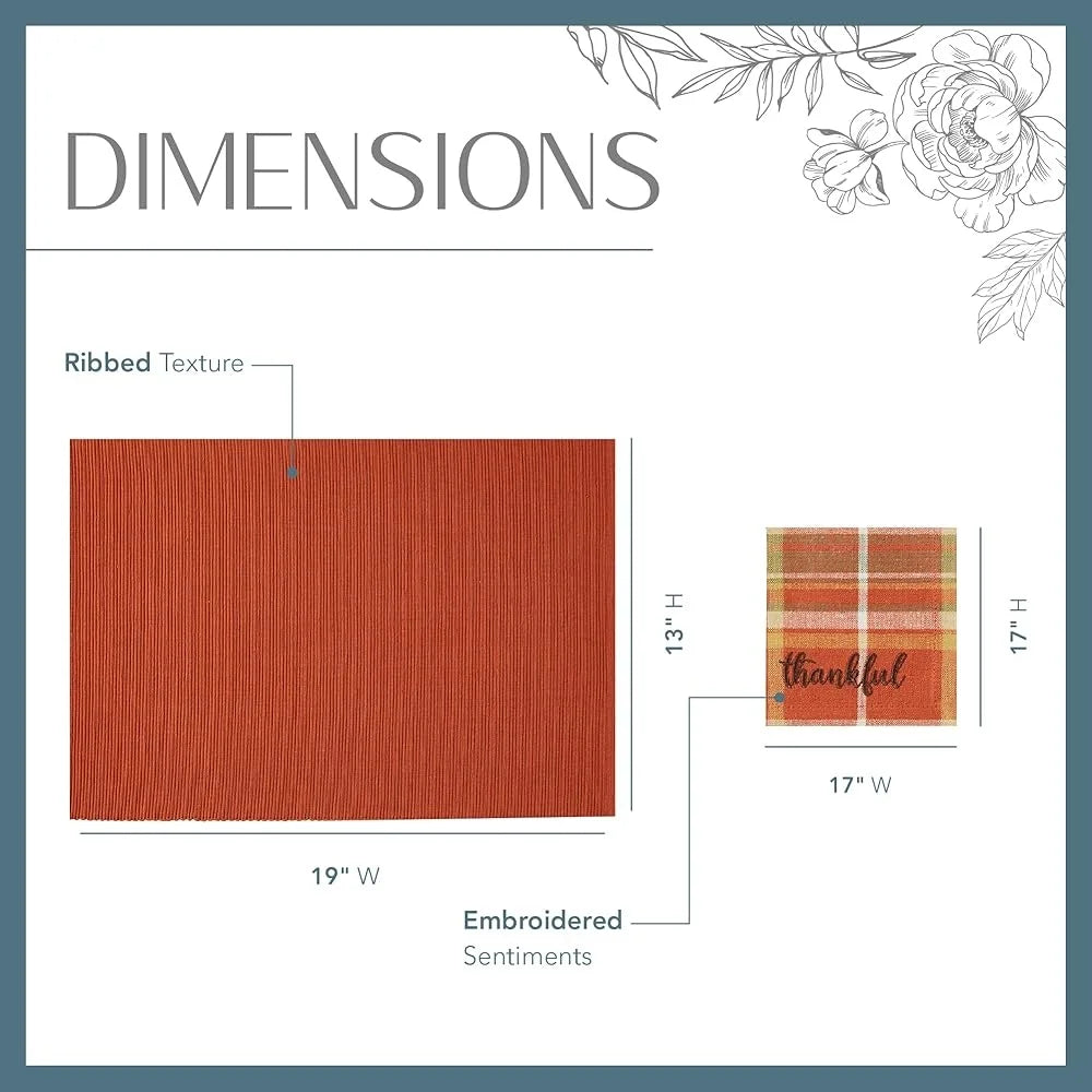 Autumn Cotton Napkin and Placemats Set 8 Pieces Thanksgiving Table Decor Ribbed Textured Cloth Easy Care Home Dining