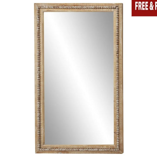 Beaded Detail Wood Wall Mirror Large Rectangular Decorative Mirror Entryway Living Room Indoor Home Décor