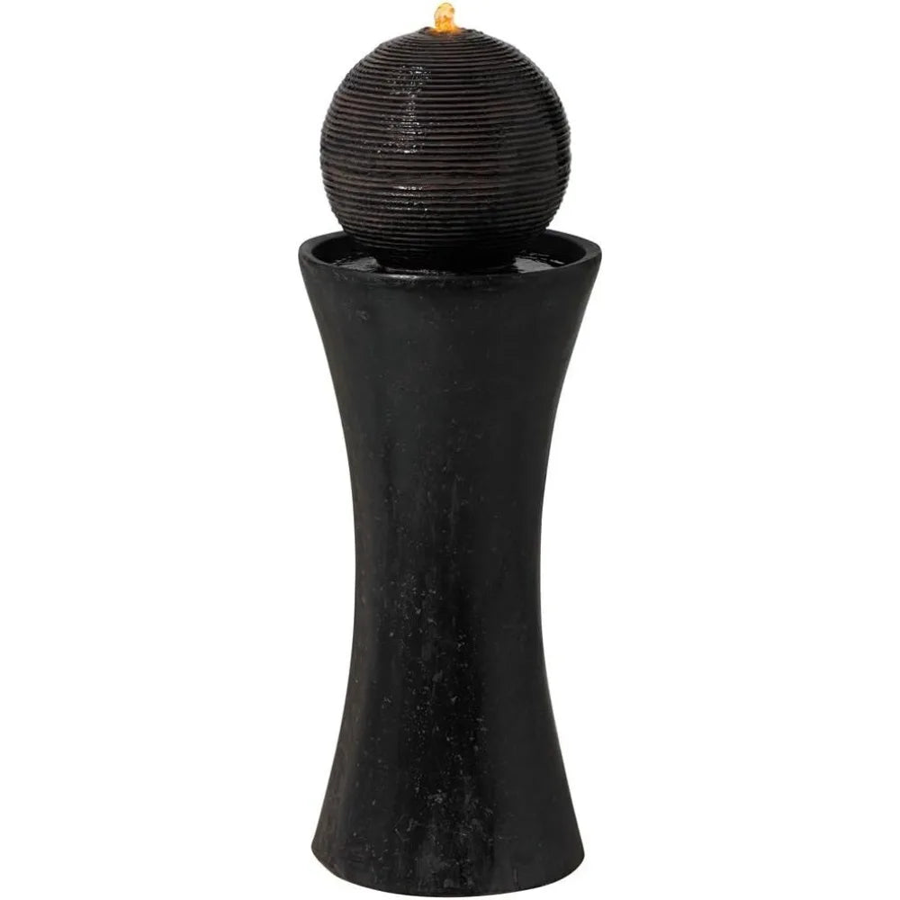 Dark Sphere Modern Zen Outdoor Floor Water Fountain 30" High with LED Light Bubbler Pillar for Garden Patio Backyard Deck Home L