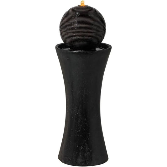 Dark Sphere Modern Zen Outdoor Floor Water Fountain 30" High with LED Light Bubbler Pillar for Garden Patio Backyard Deck Home L