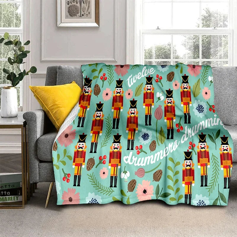 Nutcracker Christmas Tree Cartoon Blanket,Soft Throw Blanket for Home Bedroom Bed Sofa Picnic Travel Office Cover Blanket Kids