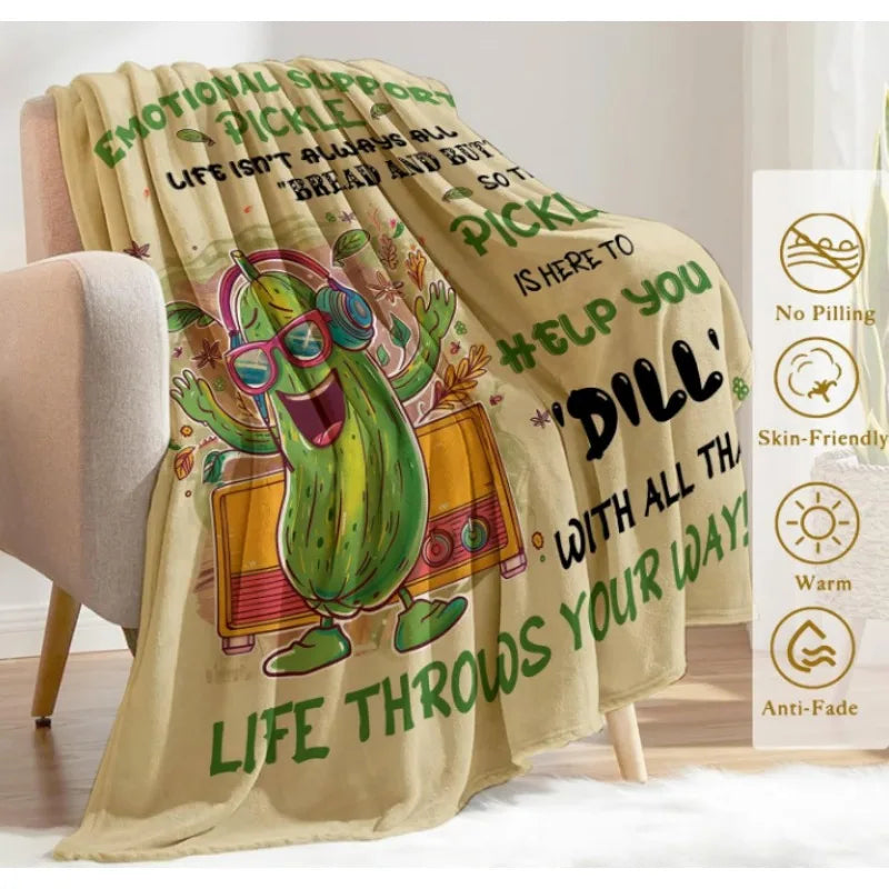Emotional Support Pickle Blanket Funny Fruit Blanket with Playful Message, Perfect Gift for Friends Women Men, Room Home Decor