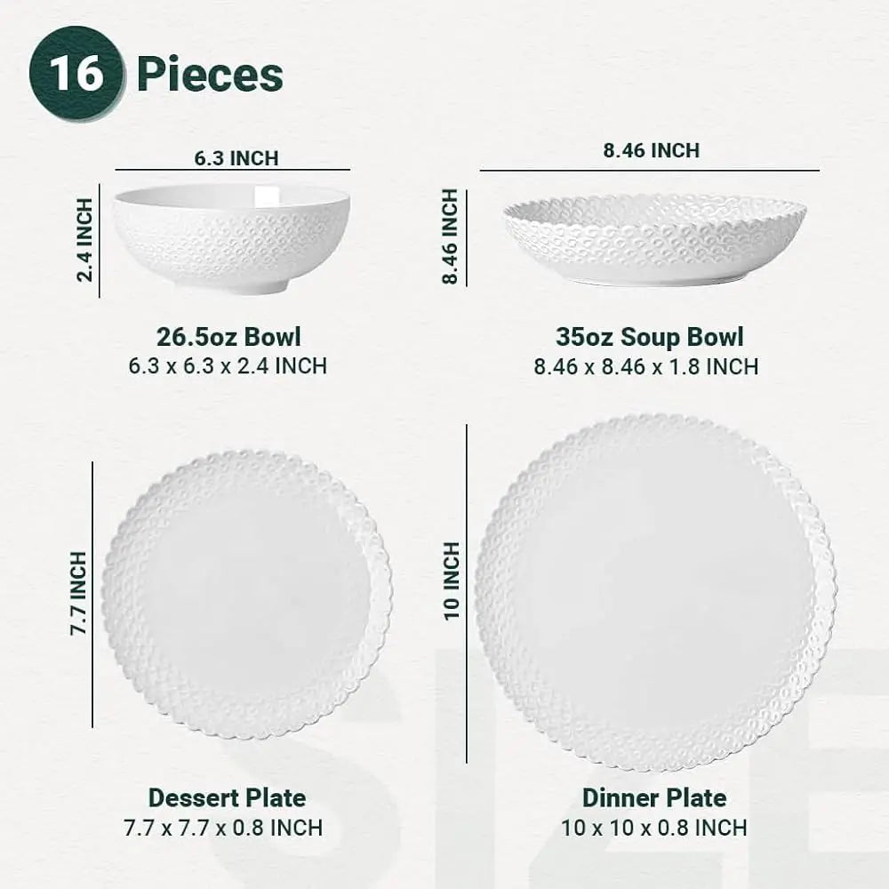 Dinnerware Not Only For Dinner 16 Piece Dinnerware Sets With Dishes, Bowls And Plates, Porcelain Dinner Set For 4, White,