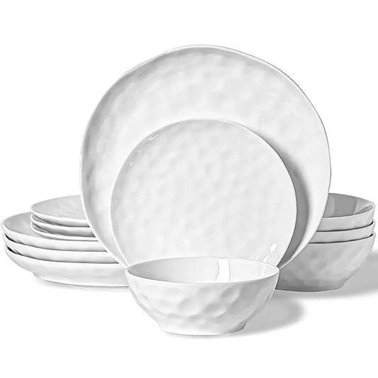 Plates And Bowls Sets, Dinnerware Set 12 Piece Service Porcelain Dinnerware For 4, For Dessert Salad And Pasta, White Dishes