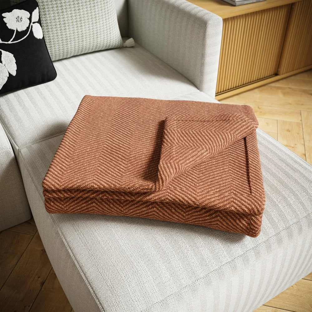 Cozy Herringbone Woven Throw Blanket Decorative Accent Soft Polyester Acrylic Viscose Machine Washable Lightweight Warm Unisex
