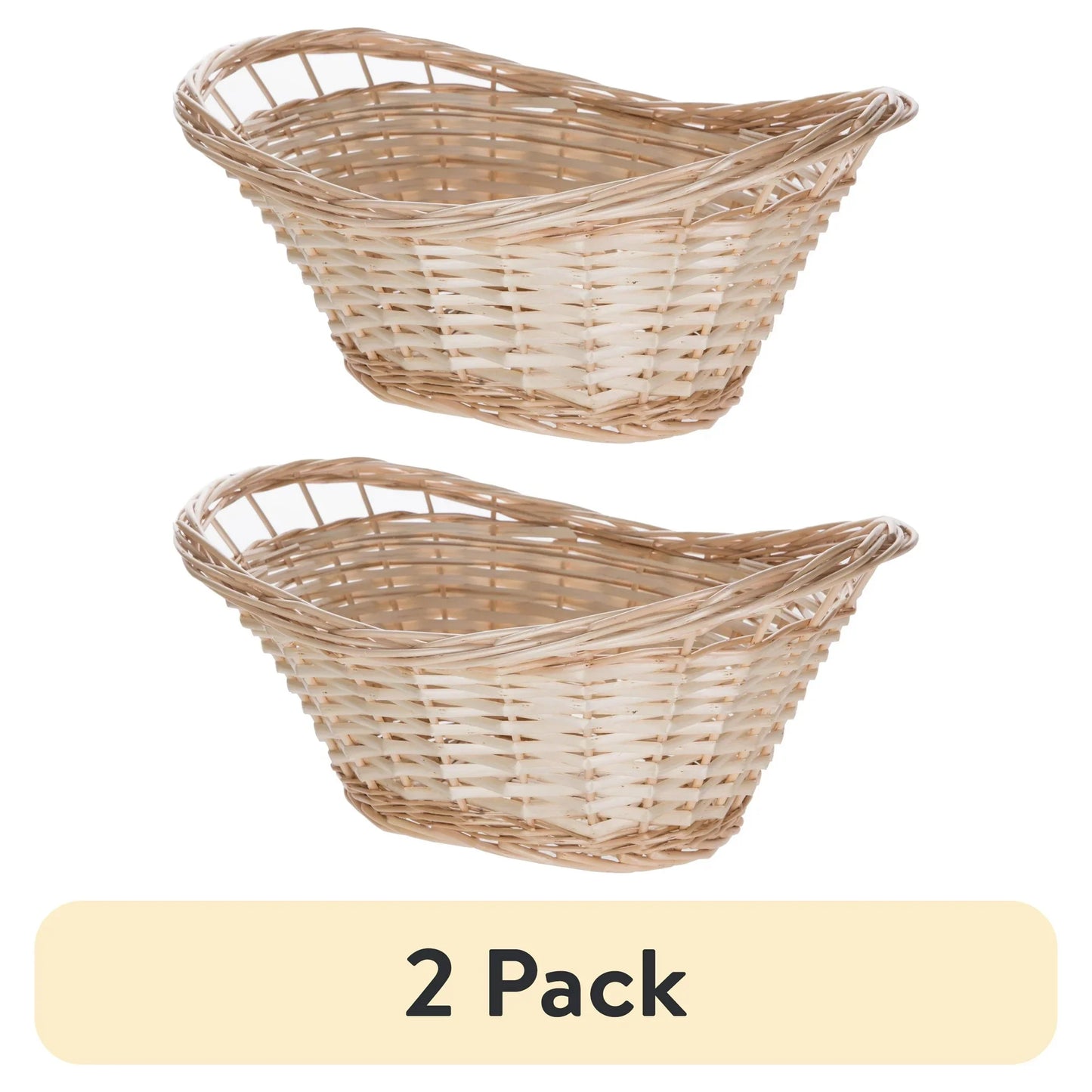 (2 pack) Mainstays Decorative Oval Split Willow Basket with Cutout Handles, 16.14” L x 11.42” W x 7.08” H