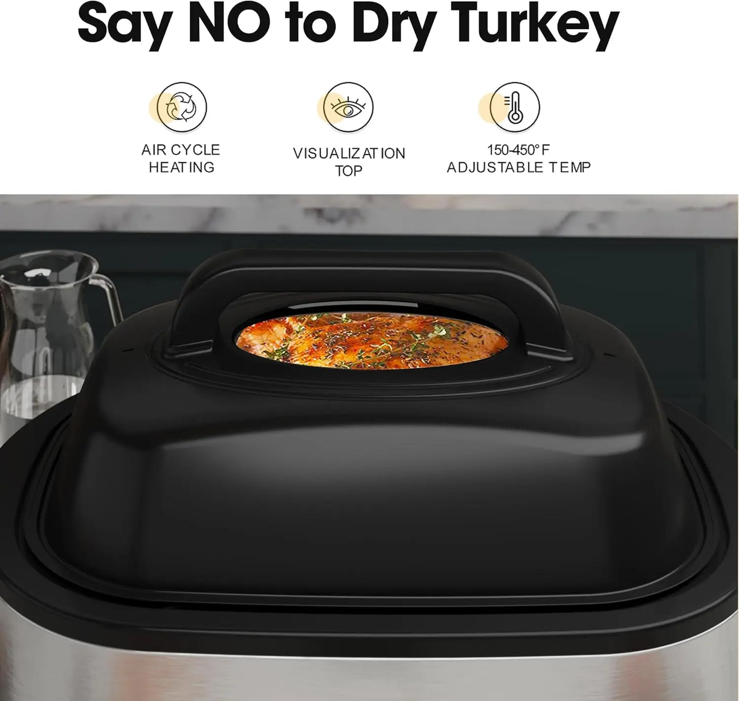 Roaster Oven, 26Qt Turkey Roaster Oven Buffet with Self-Basting Lid, 1450W Electric Roaster Oven with Cool-Touch Handles, Stainl