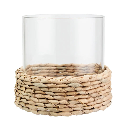 2 Pack Decorative Hurricane Candle Holder Woven Hyacinth Reed Pillar Style Home Decor Accent Gift
