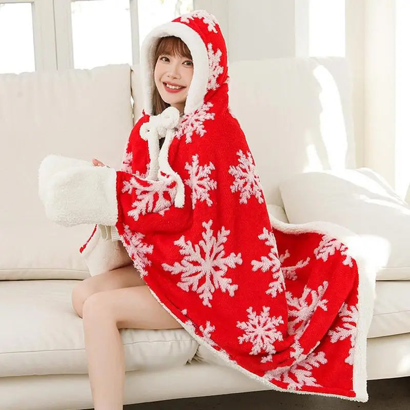 Wearable Blanket Christmas Warm Holiday Cape 59x43 Inch Warm Cozy Shawl Comfortable Cape Wrap For Men Women Holiday Cape Shawl