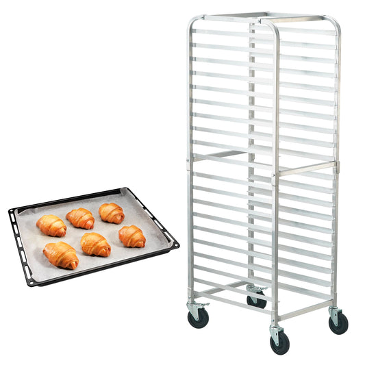 SucceBuy 10/20 Sheet Bun Pan Rack Commercial Bakery Racks with Brake Wheels Aluminum Racking Trolley Storage for Bread Baking