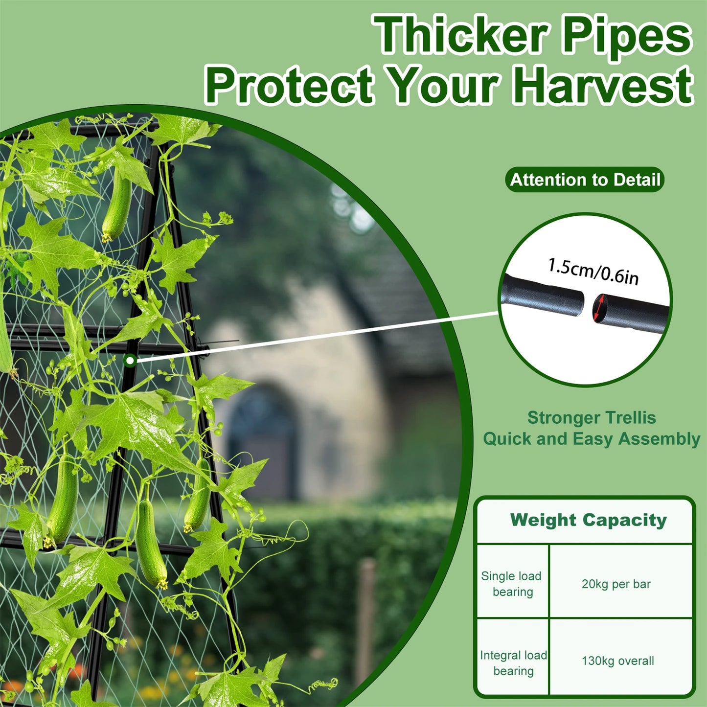 A-Shaped Garden Trellis Climbing Plants Grow Support Frame with Nylon Netting for Beans, Grape Vine, Cucumber, 105CM Tall
