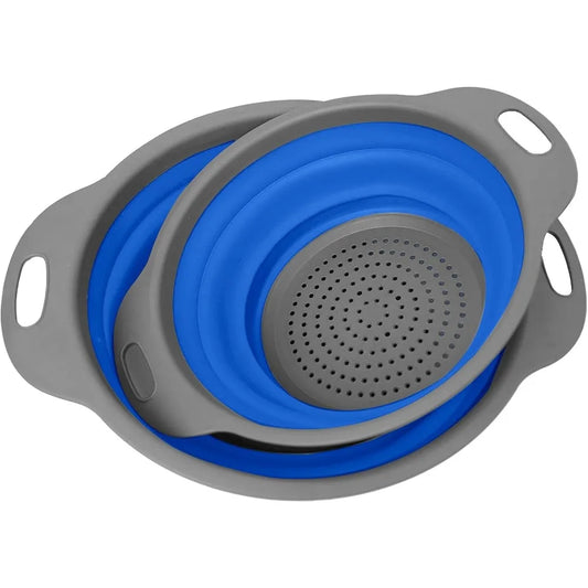 Collapsible Colander, Set of 2 PCS Collapsible Strainer, Space-Saving Kitchen, Food-Grade Silicone Folding Strainer Colander wit