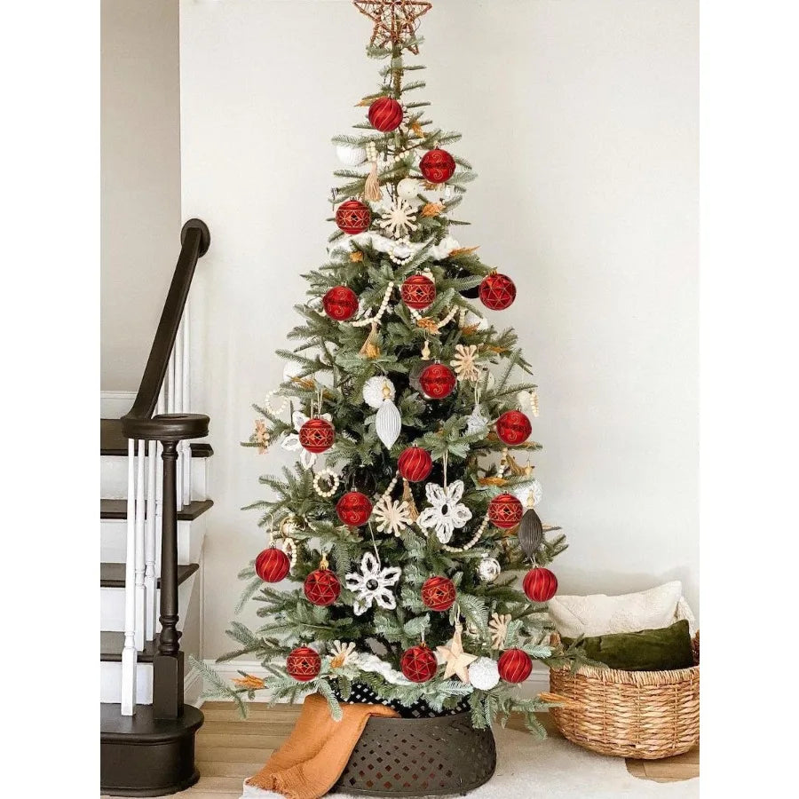 12pcs Red Christmas Ornaments Balls 3.14 inch Glitter Hanging Christmas Tree Ornaments Set for Christmas Decorations Hand Paint