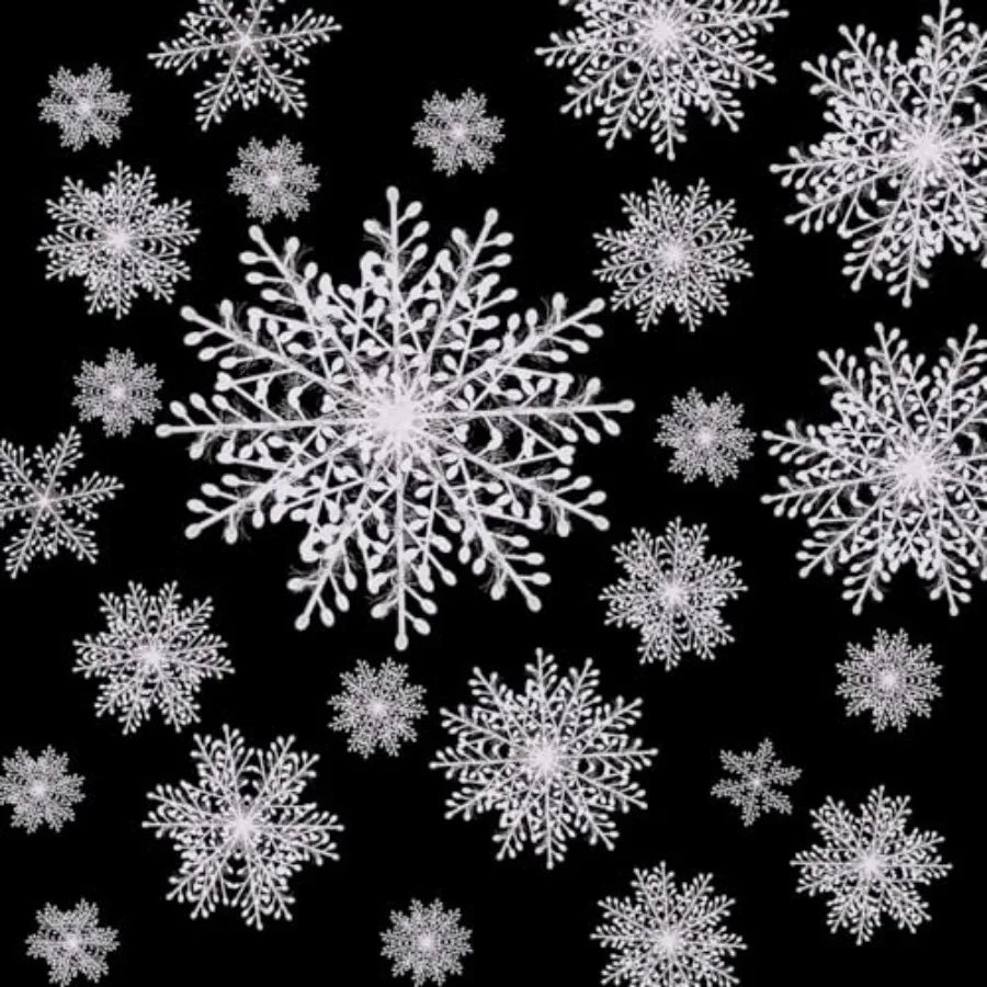 HESTYA 50 Pcs Large Snowflake Decorations for Christmas Holiday: Big White Hanging Snowflakes Ornaments in Plastic Ideal for In