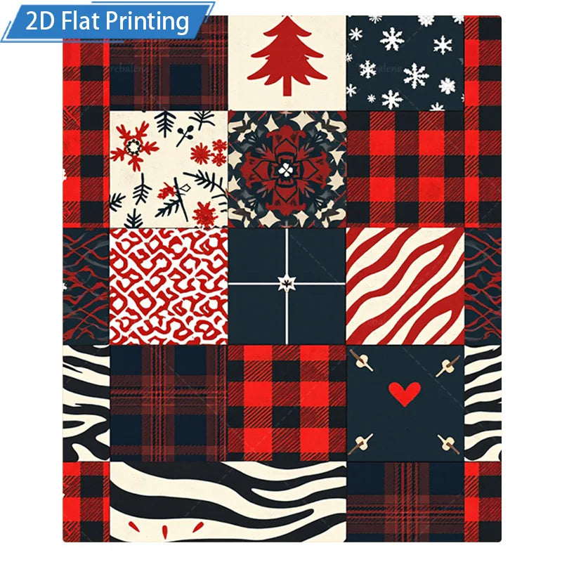 1pc Flannel Blanket Christmas Plaid Patchwork Fleece Blanket Cozy Winter Throw for Home Sofa Bed Decor