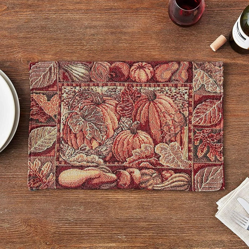 Fall Harvest Thanksgiving Decorative Placemats Set of 4 Cotton Polyester Tapestry Table Mats Autumn Events 13x19 Inch