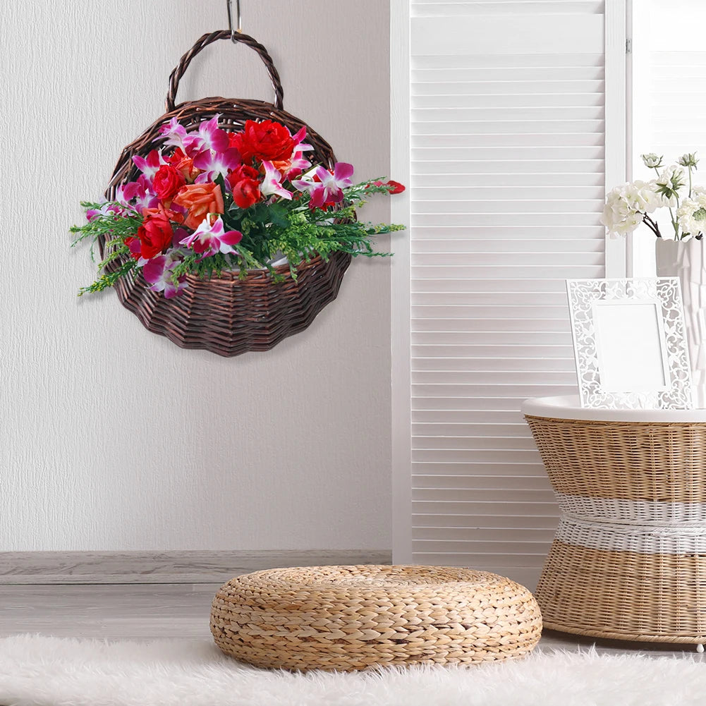 Wall Mount Rattan Basket Wicker Woven Flower Pot Garden Plant Storage Container Home Garden Indoor Outdoor Ornament