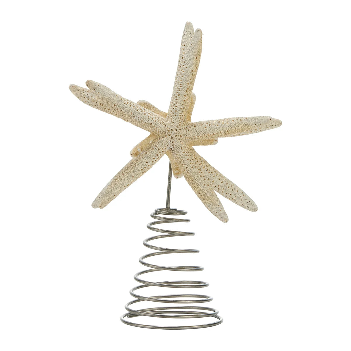 Coastal Seashell Christmas Tree Topper Beach Starfish Treetop Decoration with Metal Coil Base for Holiday Home Ornament