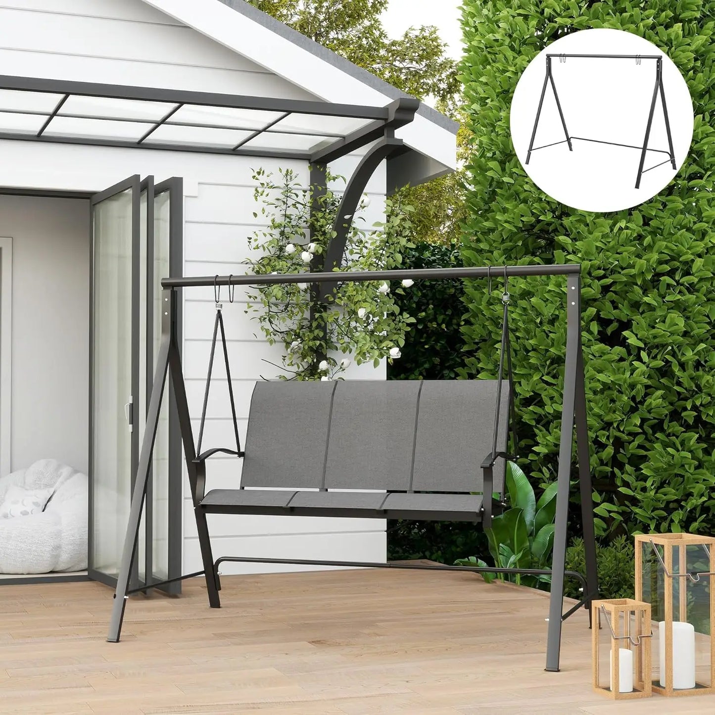 Metal Porch Swing Stand, Heavy Duty Swing Frame, Hanging Chair Stand Only, 528 LBS Weight Capacity, for Backyard, Patio, Black