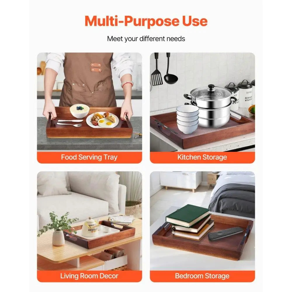 Acacia Wood Serving Tray 17x12 Inch Versatile  Serving Table Laptop Desk with Handles