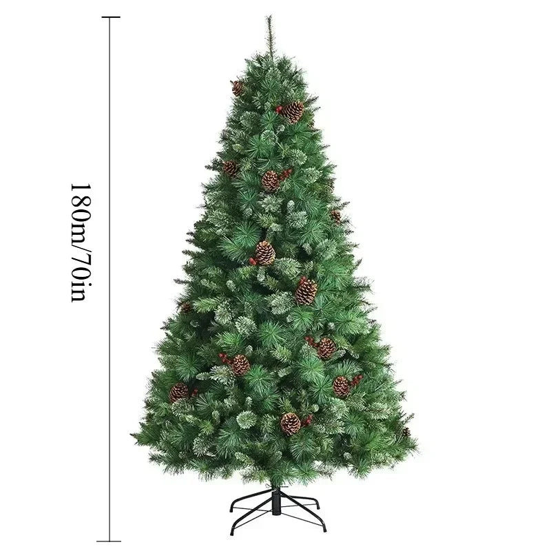 Christmas Tree 180cm/210cm Mixed Pine Needle PVC with Pine Cones & Red Berries, Full Shape, Iron Stand