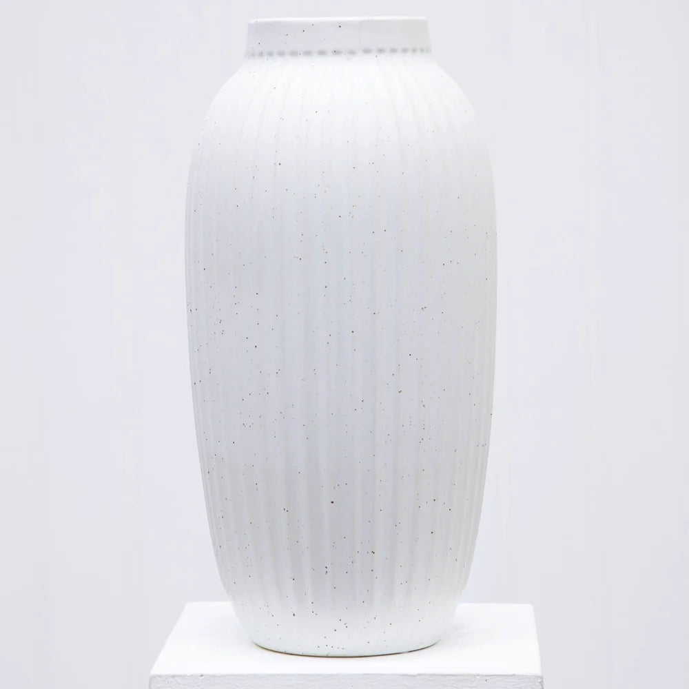 Indoor Ribbed Ceramic Vase 16" Speckled Decorative Accent Silk Stems Flower Arrangement Table Centerpiece Home Decor