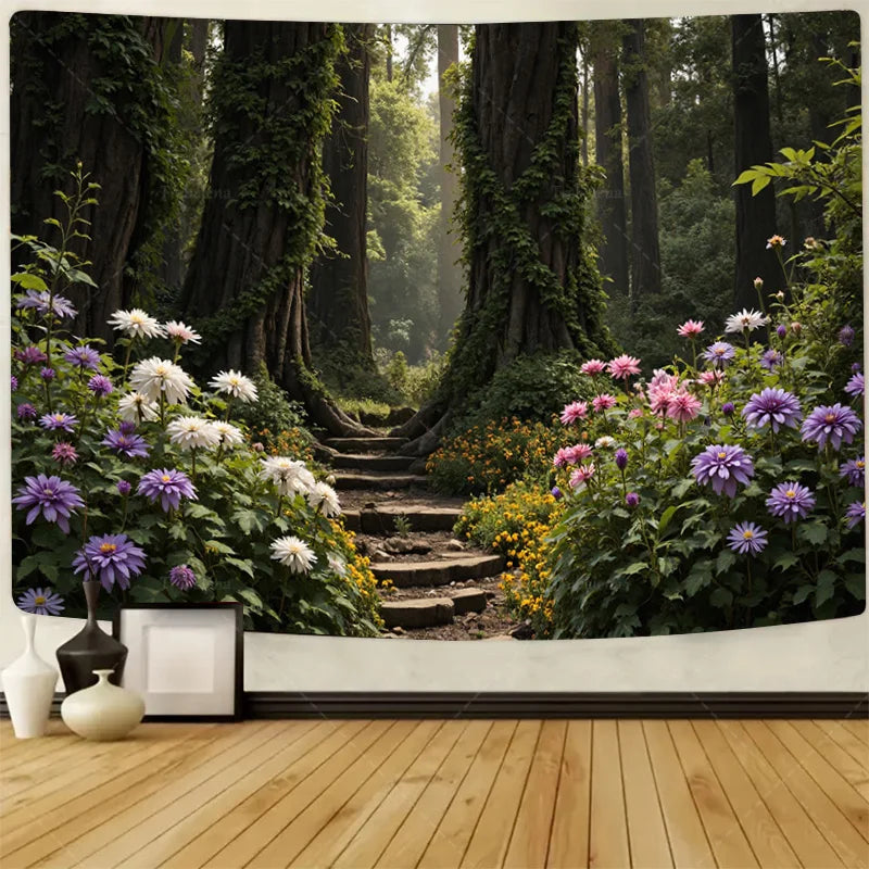 1pc Wall Tapestry "Winter Wonderland Tapestry - Snowy Forest & River Scene"