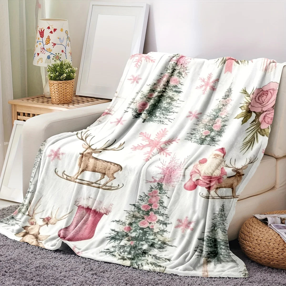 rustic christmas print flannel fleece blanket throw for bed sofa gift camping air conditioning napping multiple sizes style