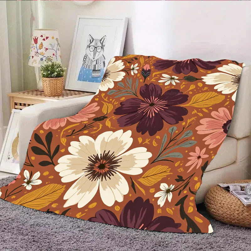 1pc Flannel Blanket Rustic Floral Throw Blanket - Cozy Boho Style for Living Room Decor