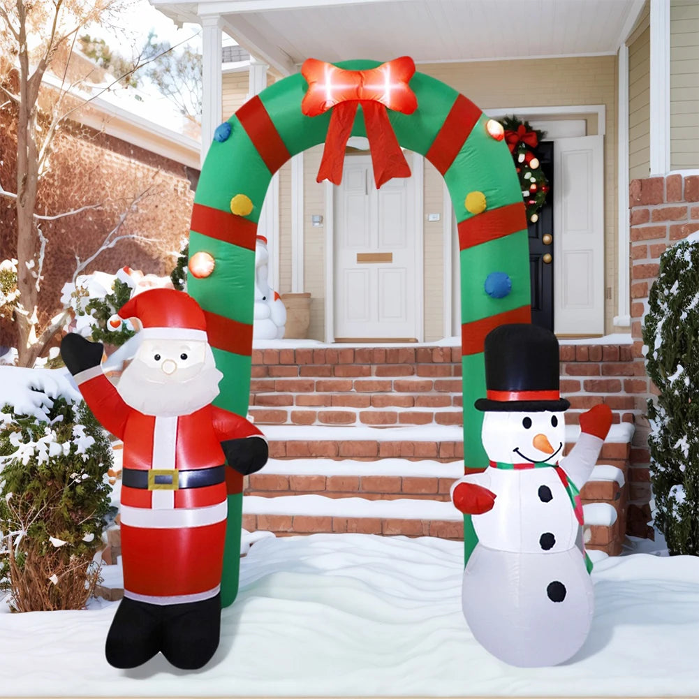 8FT Inflatable Lighted Christmas Archway & LED Light Santa & Snowman Arch Gate Decoration Indoor and Outdoor Holiday Decorations