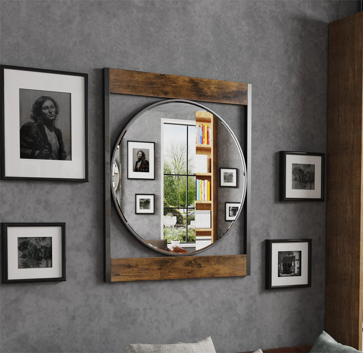 Rectangle Metal Wood Frame Wall Mirror for Bathroom Living Room Decorative Mirror Entryway Accent Mirror