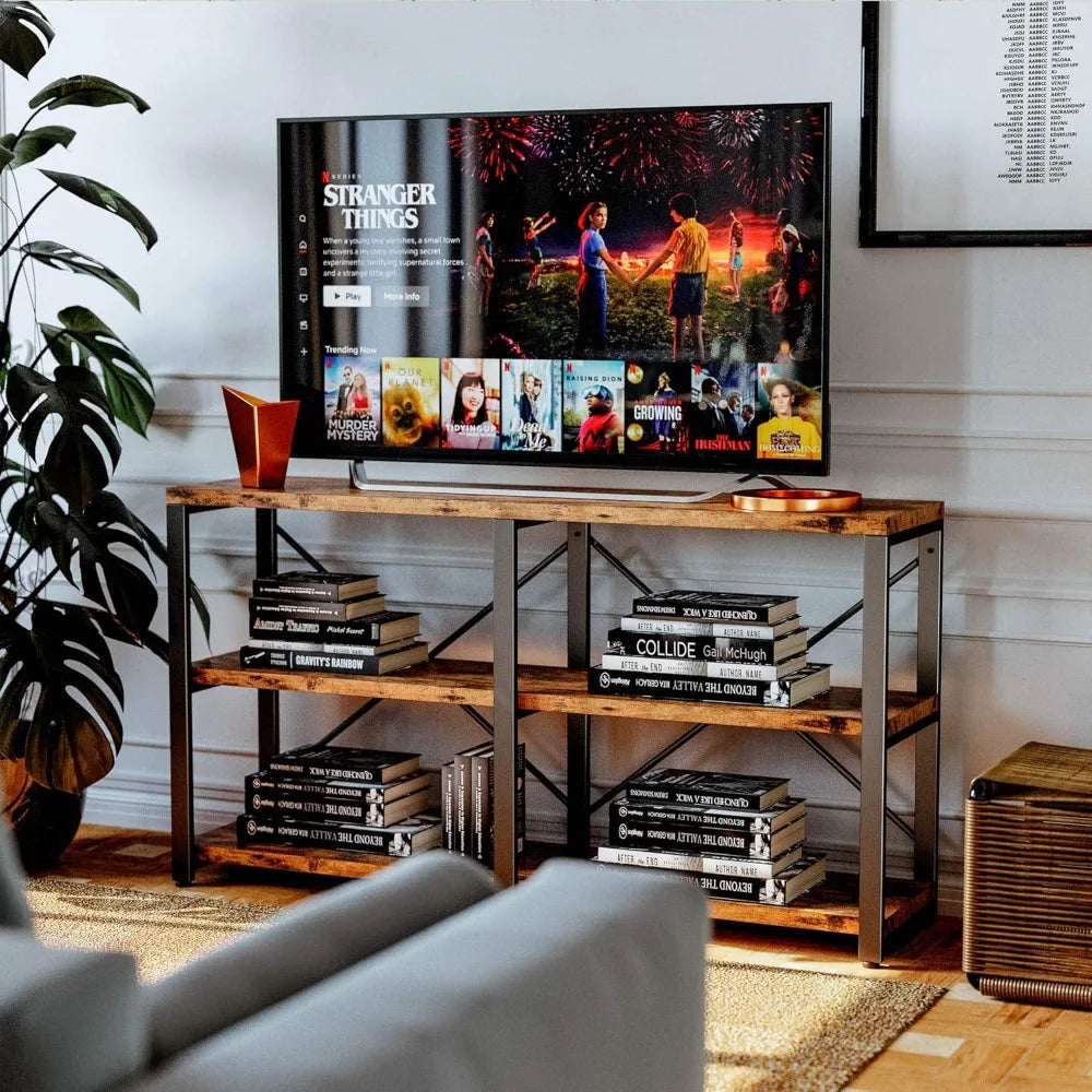 Rustic Console Table for Entryway, 55-Inch Long Hallway Table with 3-Tier, Living Room TV Stand and Entertainment Center Media S