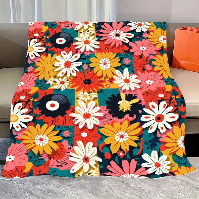 1pc Flannel Blanket "Boho Floral Blanket with Celestial Stars and Moons for Cozy Nights"