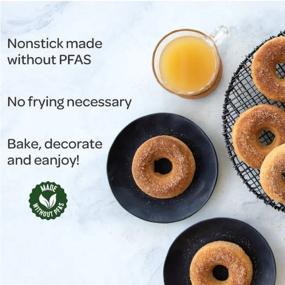 6 Cavity Nonstick Carbon Steel Donut Pan Baking Easy Release Handle Design Kitchen Bakeware Rose Gold Finish