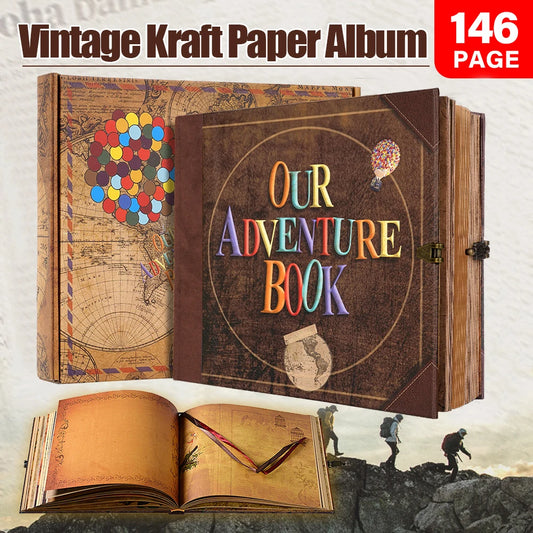 22*19.5cm 146 Page Retro Kraft Album for Anniversary Wedding Memory Mother's Day Gift DIY Handmade Scrapbook  Balloon/text style