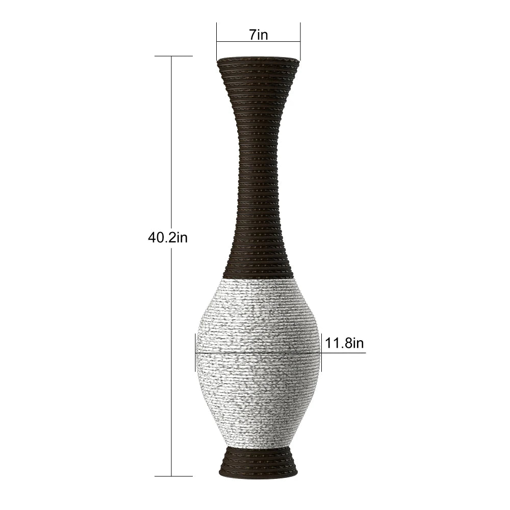 39-Inch Tall Standing Designer Floor Vase Durable Artificial Rattan Elegant Tone Dark Brown Finish Ideal Decor Accent