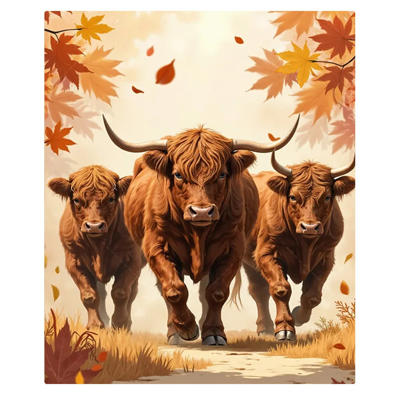 1pc Flannel Blanket Autumn Highland Cattle Blanket - Cozy Fall Farmhouse Style Throw
