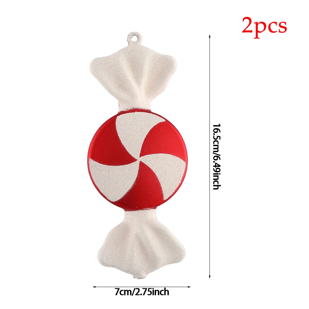 2pc 15cm Large Candy Pendant Christmas Decoration Red And White Lollipop PVC Painted Gold Xmas Tree Decora New Year Kids Gifts
