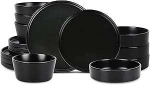 Celina Modern Stoneware 16-Piece Dinnerware Set: Cereal Bowls, Dinner Plates, and Plate-Bowl Combo